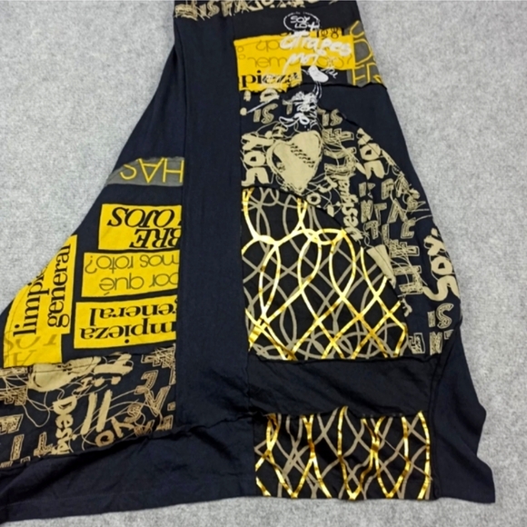 Desigual Dress Size L Cotton Jersey Black/Gold/Beige Asymmetric Sleeveless - Picture 4 of 10